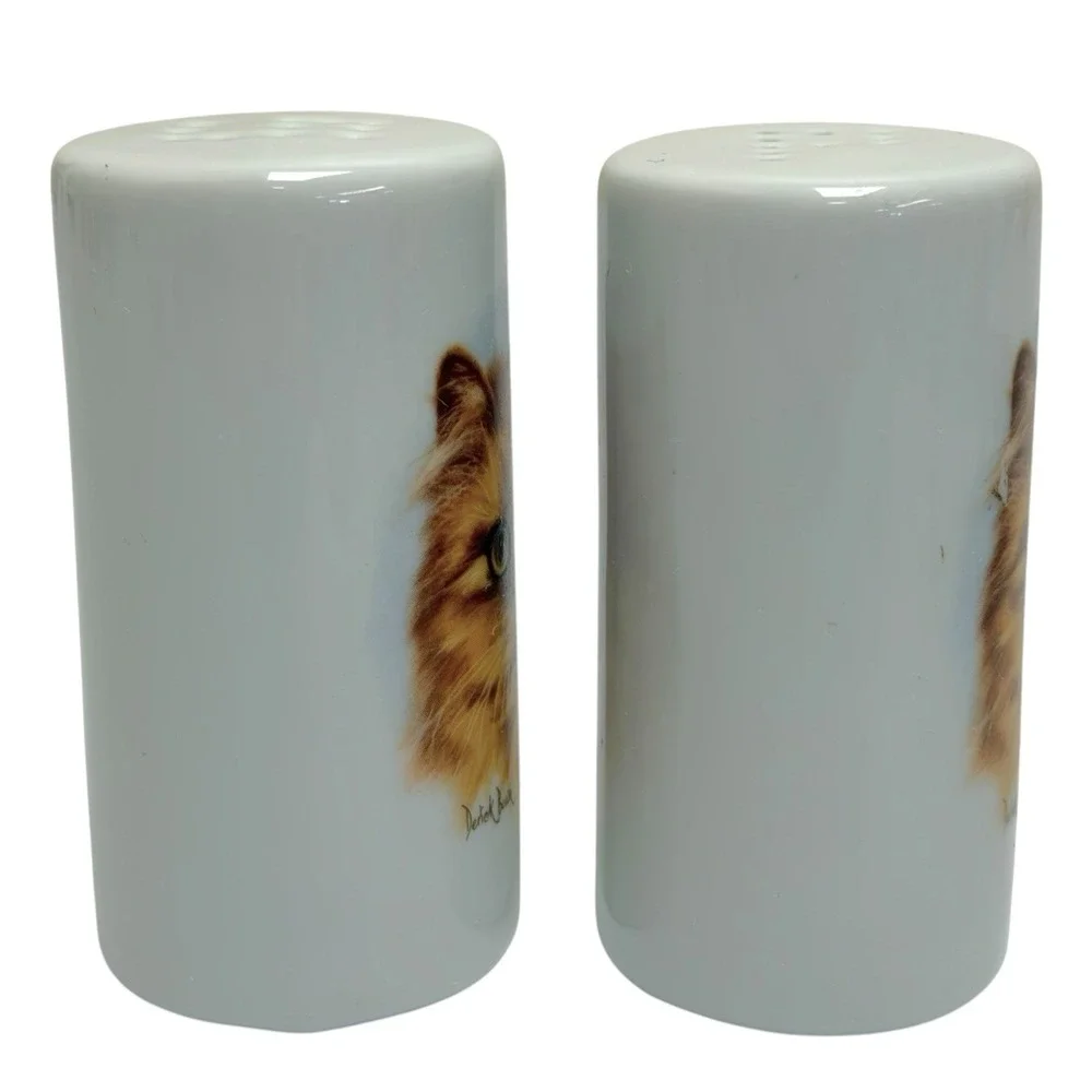 VTG Derick Brown Ceramic Ginger Persian Cat Kitty Salt & Pepper Shakers Stoppers